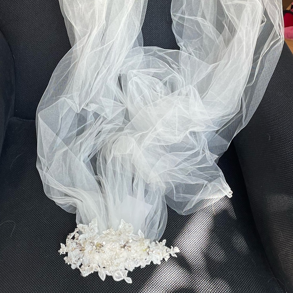 Cathedral length veil with crystal hair piece